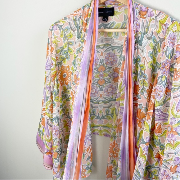 Investments Sheer Open Front Floral Kimono - Picture 6 of 6